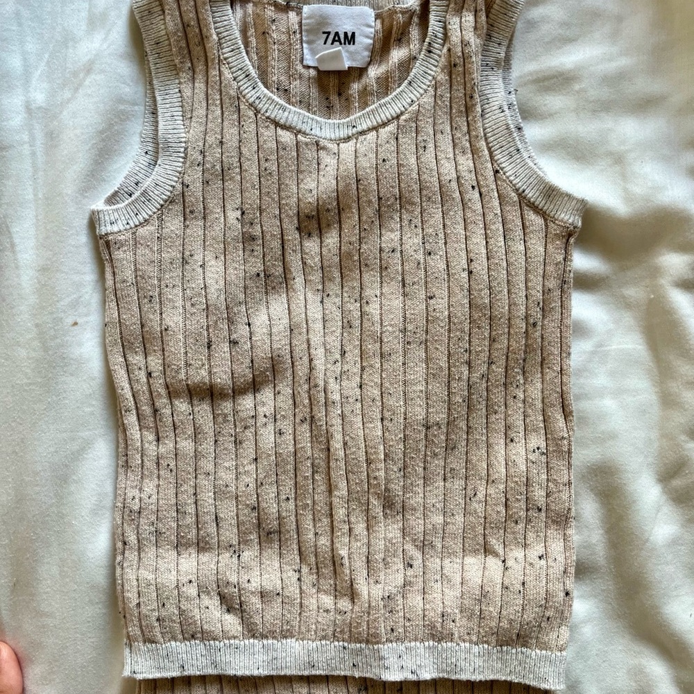 7AM Ribbed Knit Sleeveless Top - Cream